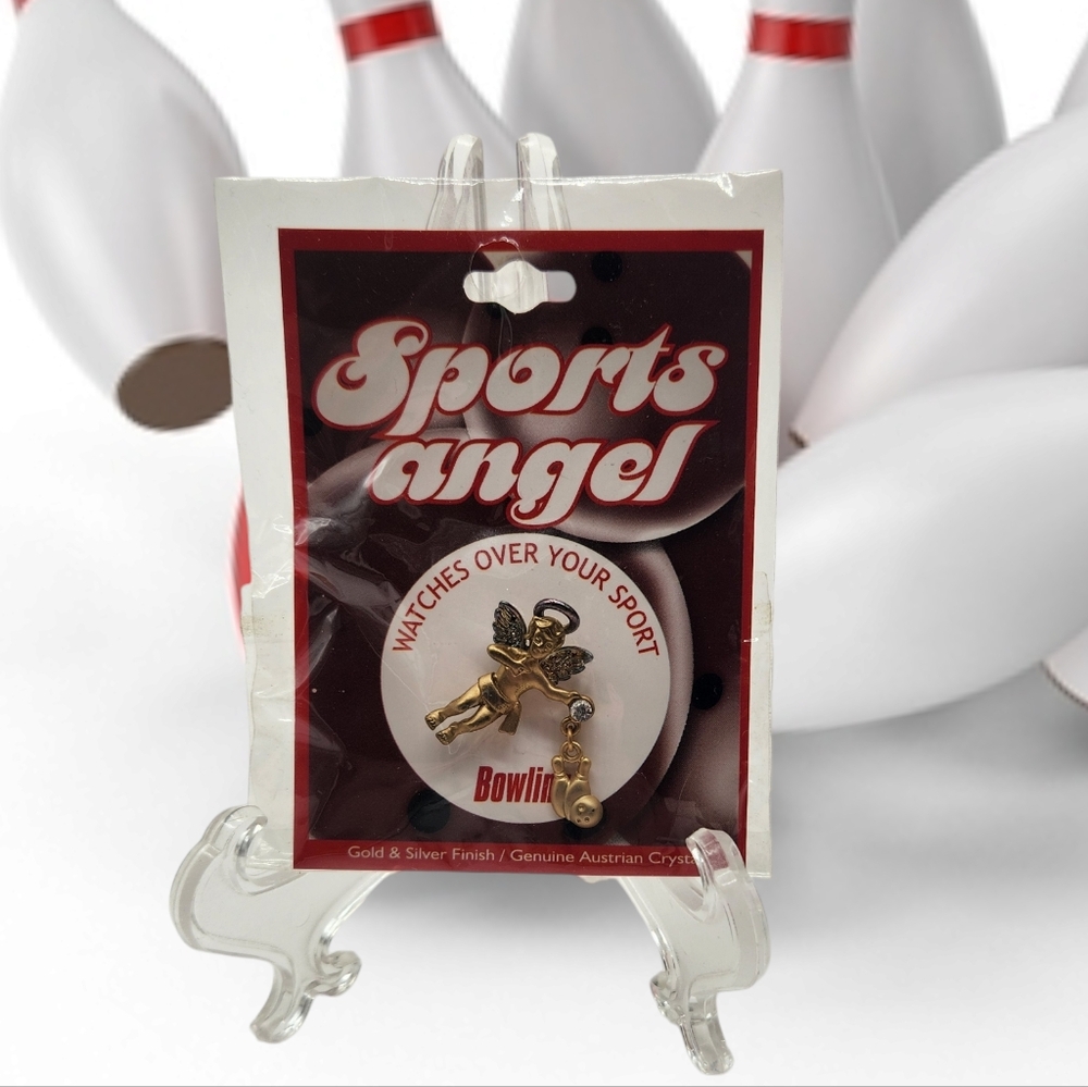 NiP Bowling Sports Angel Lapel Pin Watches Over Your Sport Austrian Crystal